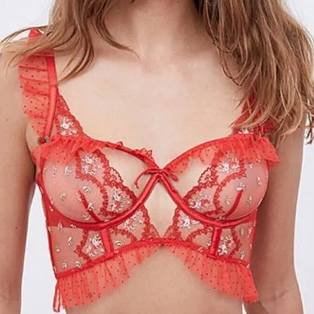 For love & lemons SDD rouge bustier underwire bra embroidered floral sheer lace